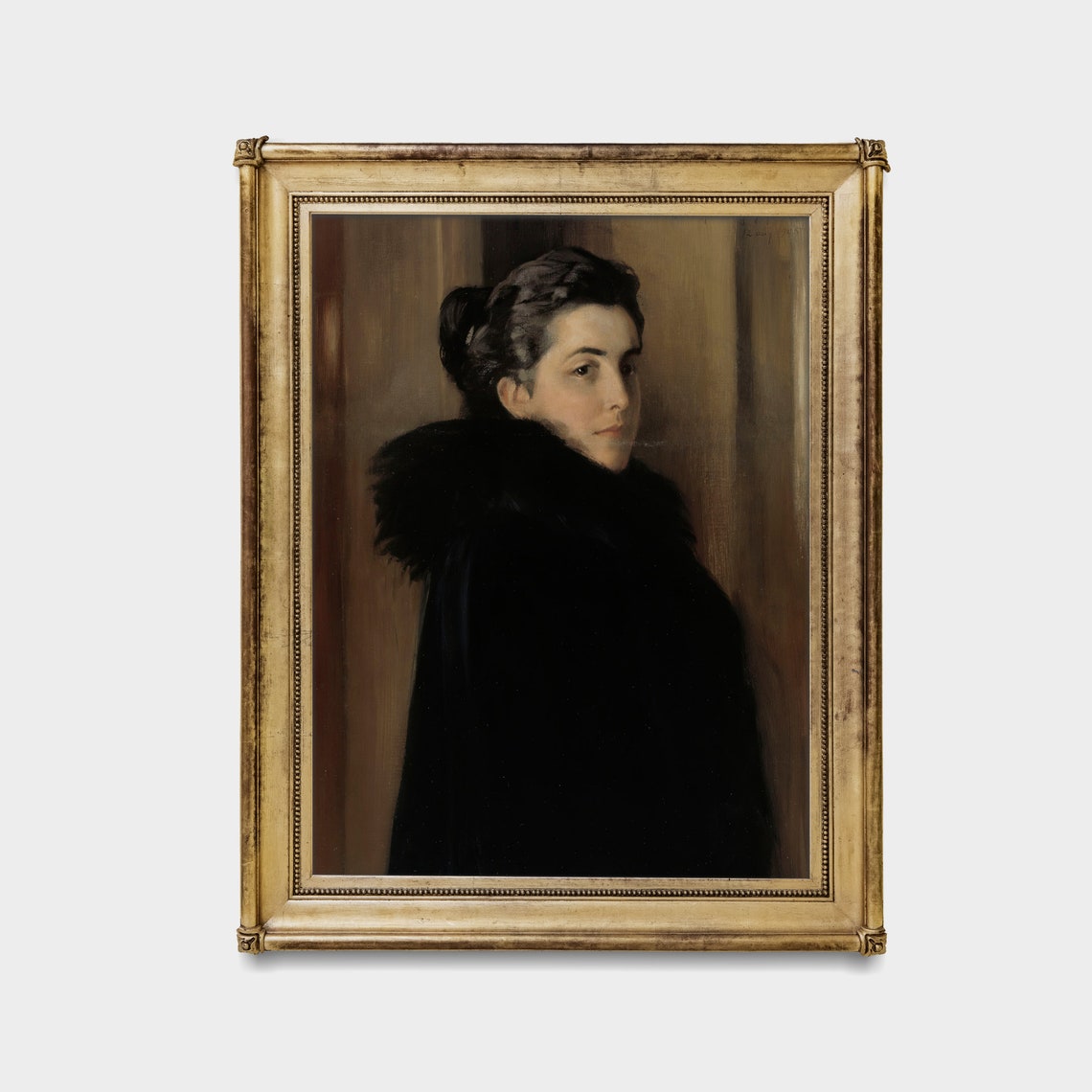 Woman in Black Cloak Glancing Back Moody Portrait Painting Poster - Image 3