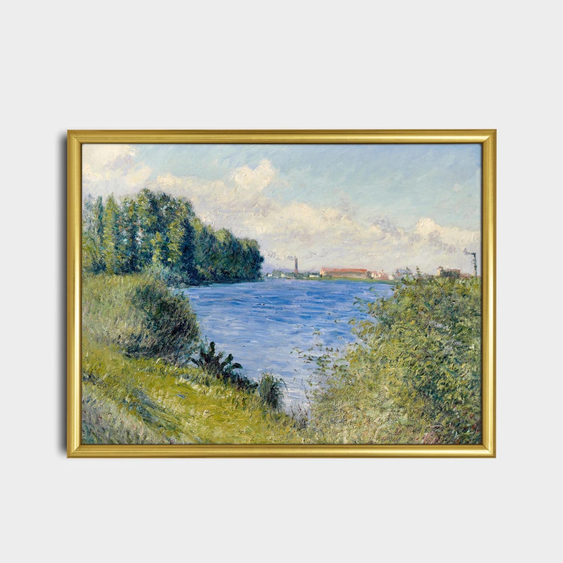Impressionist River Scene with Poplars and Blue Water Poster - Image 2