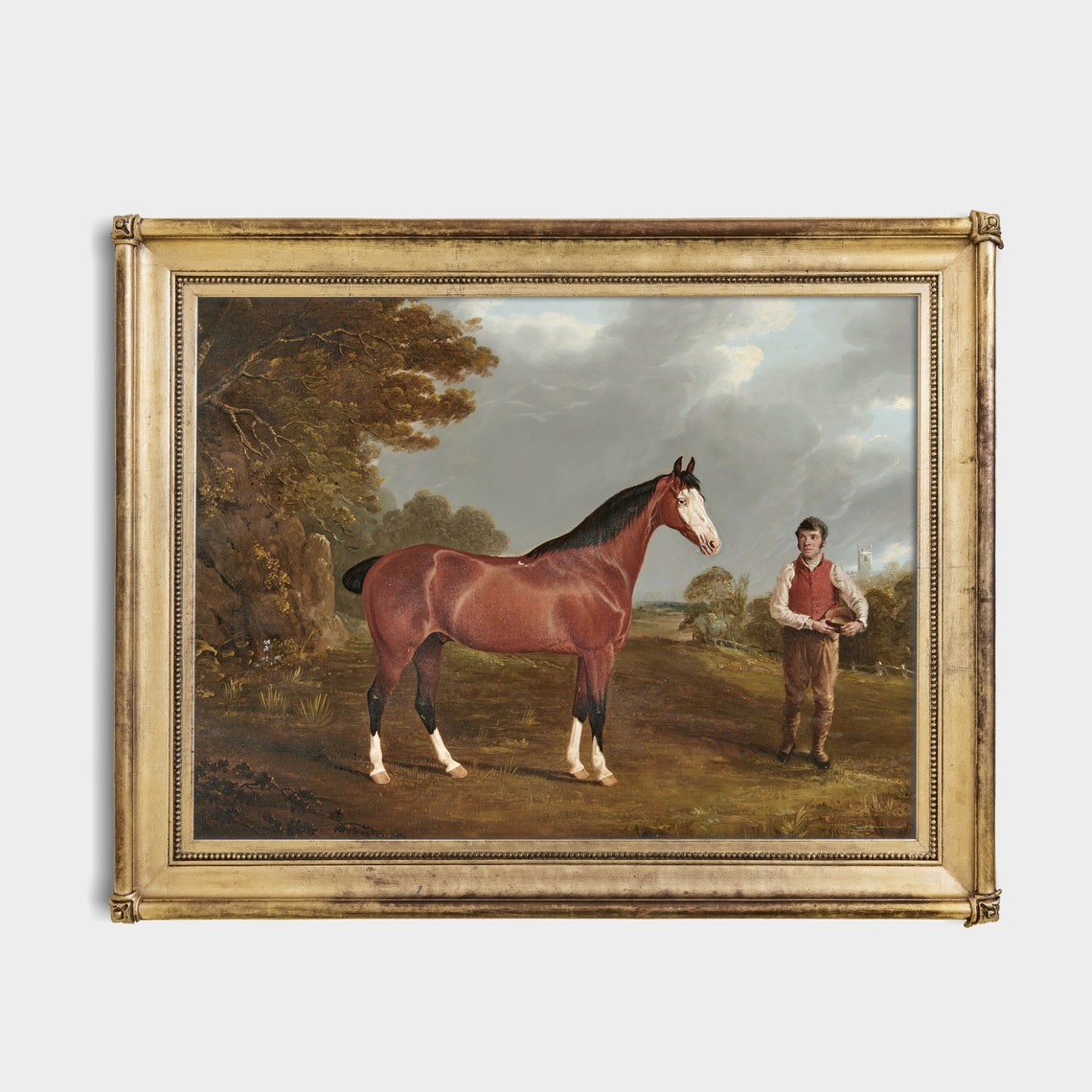 Chestnut Horse with White Blaze and Groom in the Field Poster - Image 2