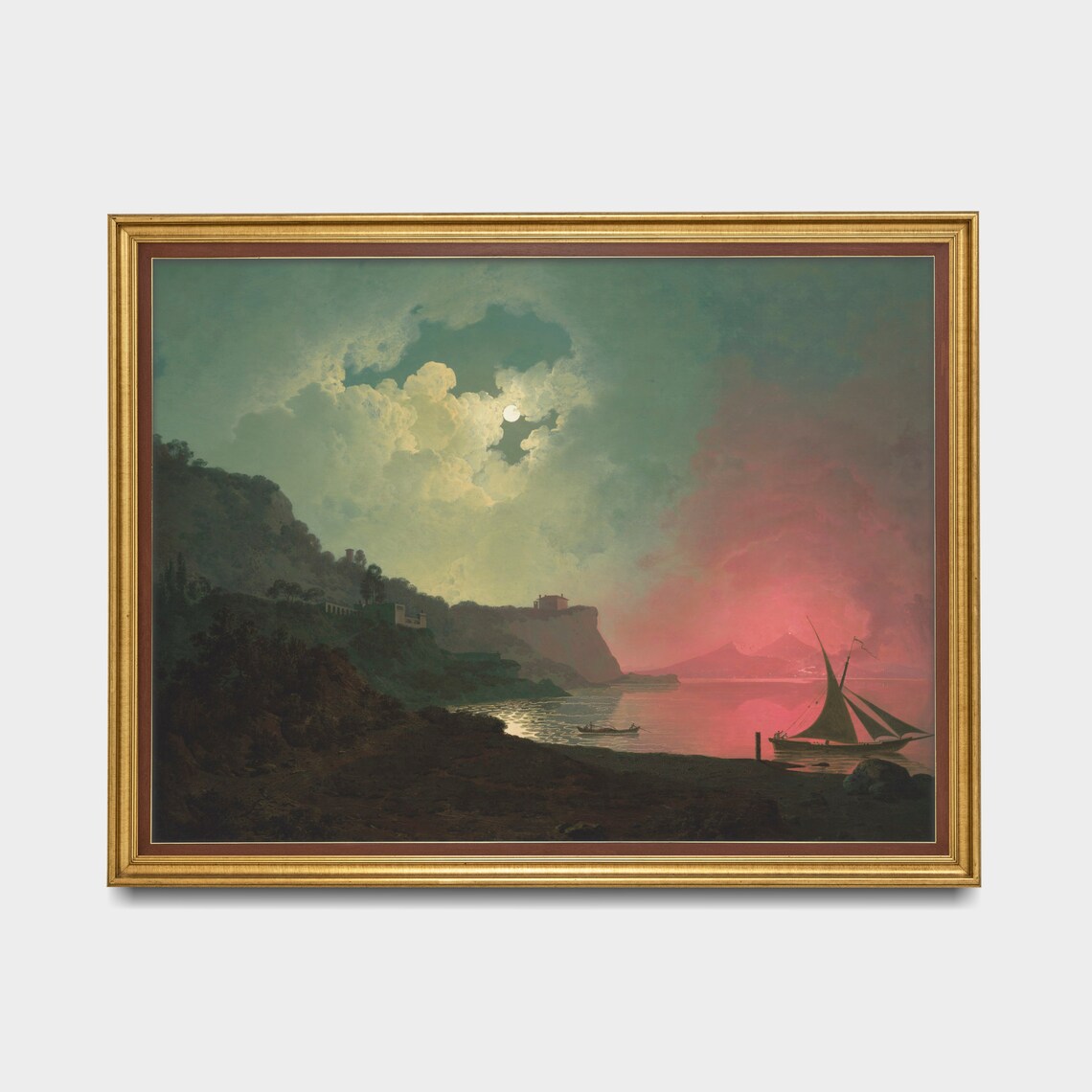 Vintage Landscape Painting, Moody Sailing Boat Nocturne - Image 4