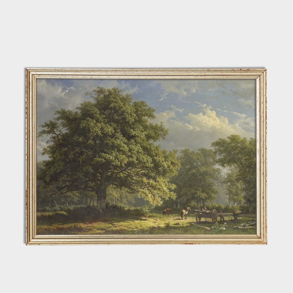 Towering Oak Trees with a Horse Cart Under Dramatic Clouds Poster - Image 2
