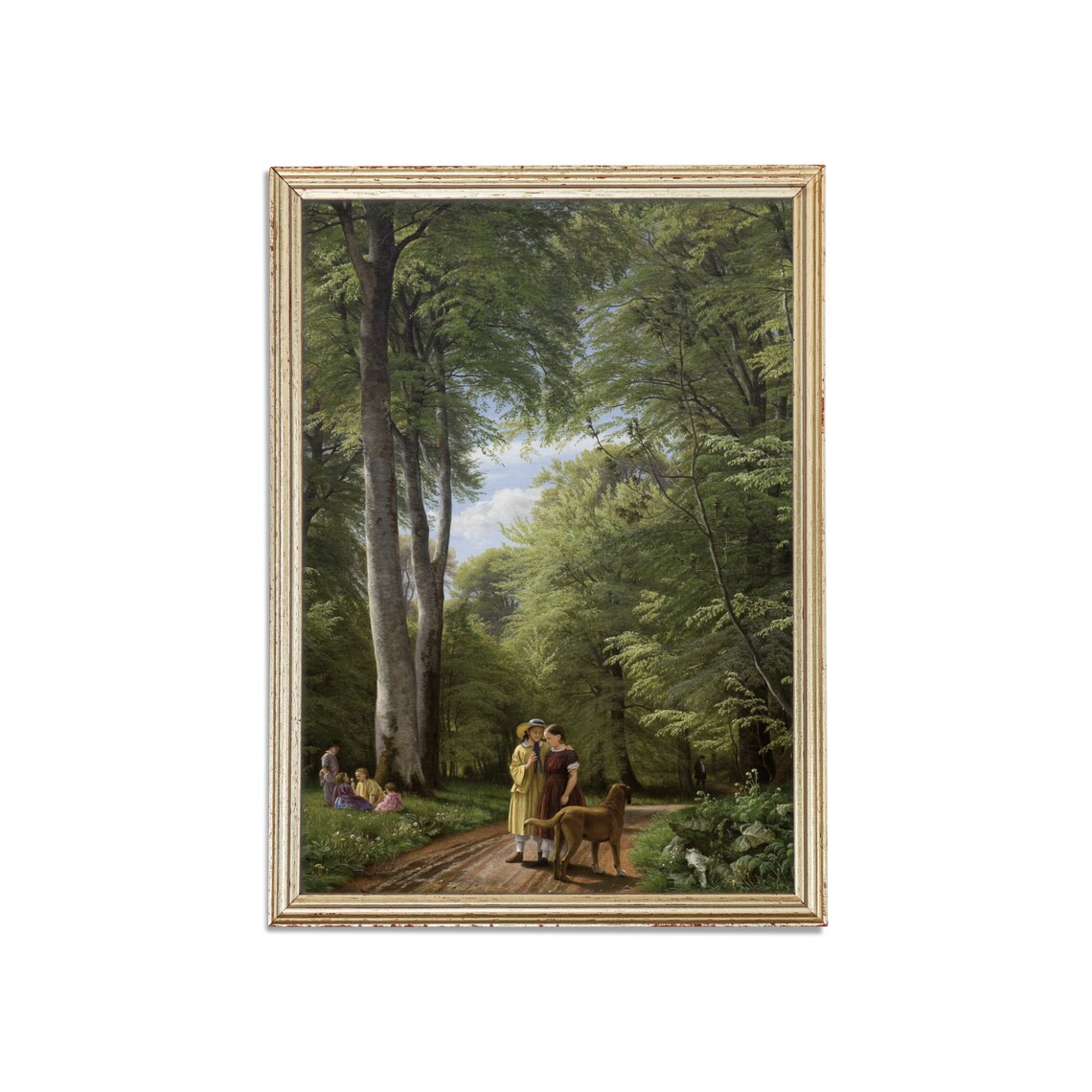 Tall Beech Forest Road With Children Dog Vintage Painting Poster - Image 5