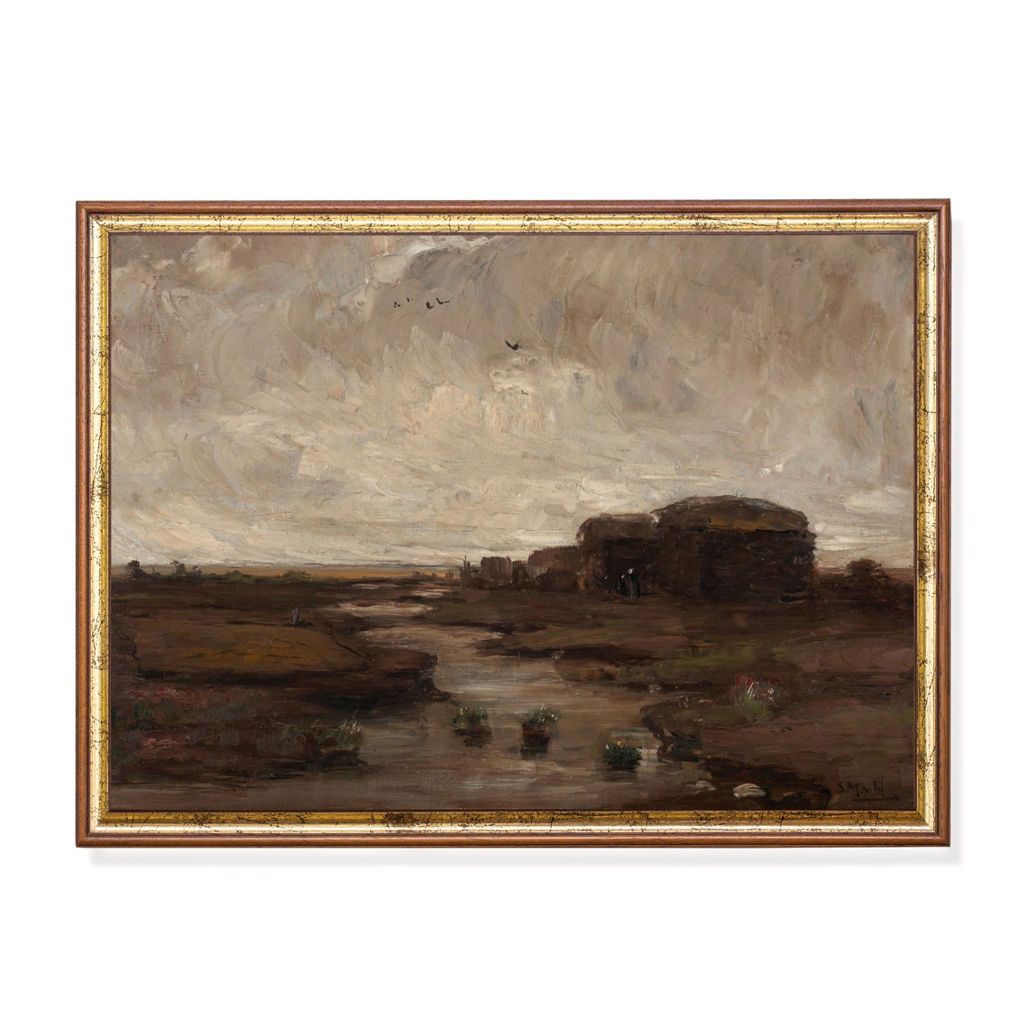 Moody Moorland Landscape With a Stone Hut Vintage Tonal Art Poster