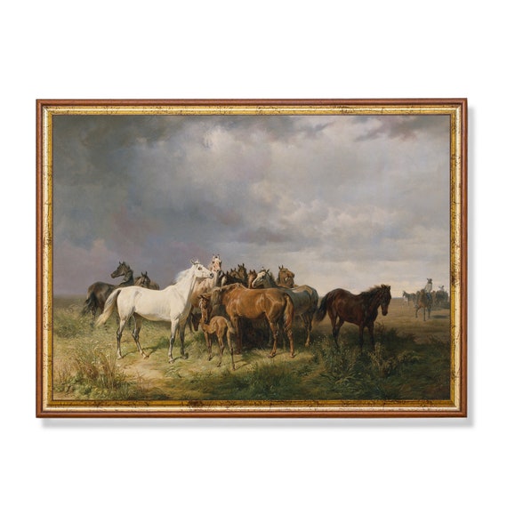 Vintage Horse Painting, Farmhouse Equestrian Art Print