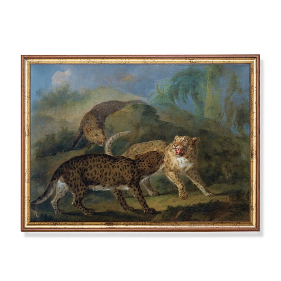 Three Leopards in a Tropical Landscape Dramatic Wildlife Poster