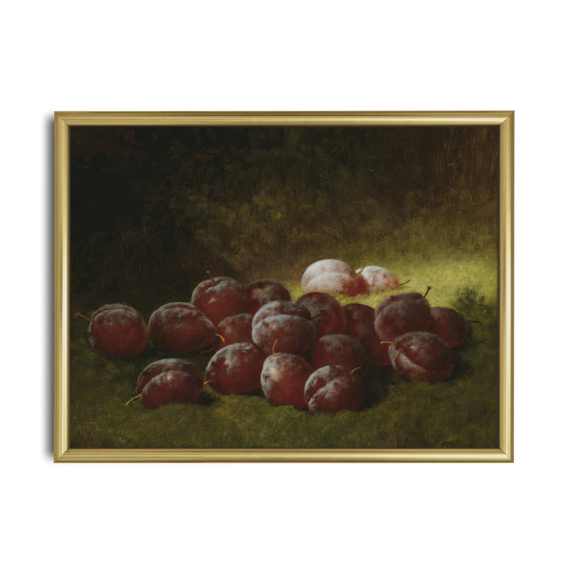 Dark Plums Scattered on Moss Vintage Fruit Still Life Poster - Image 5