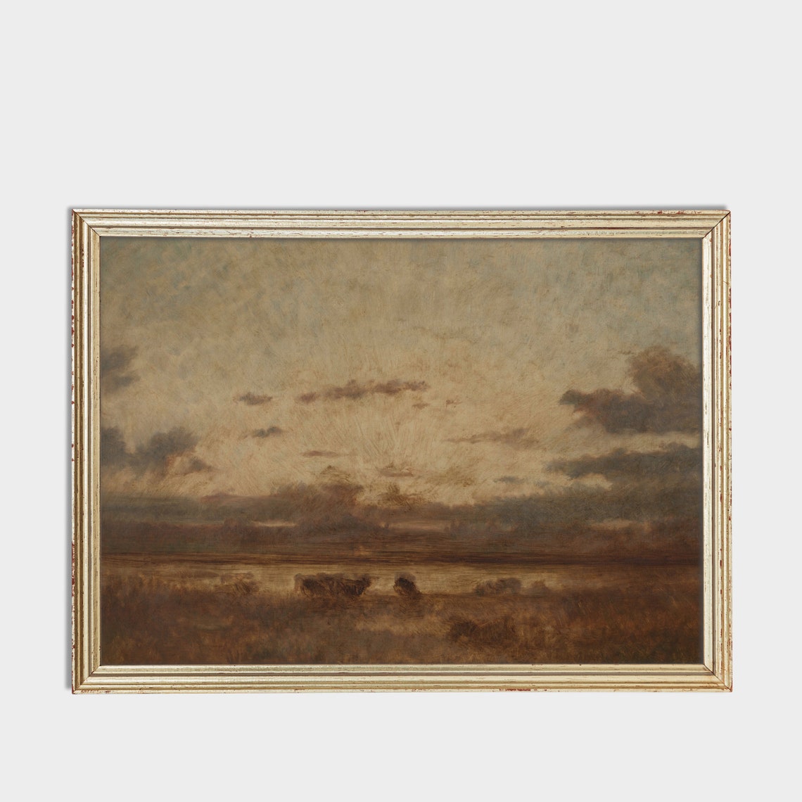 Cattle Grazing in a Marsh Meadow Under a Dramatic Moody Sky Poster - Image 2