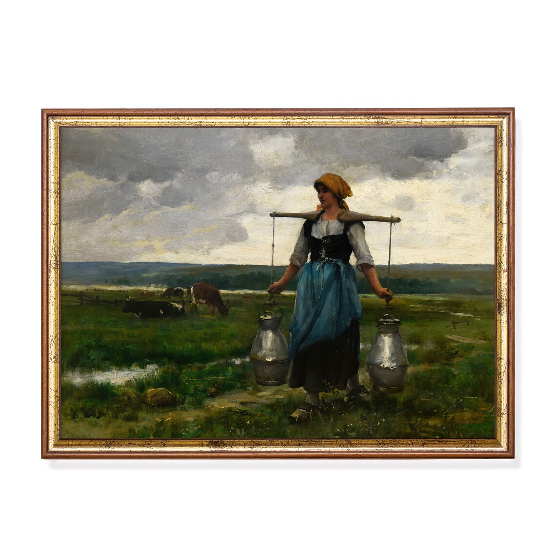 Vintage Woman Portrait Painting, Rustic Farmhouse Art Print