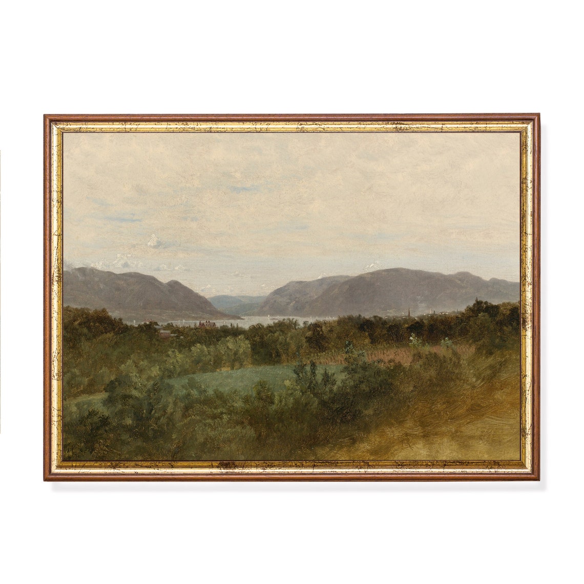 Serene Misty Mountain Valley and Lake Landscape Painting Wall Art