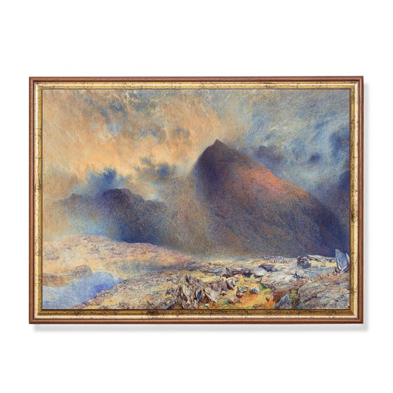 Printed And Shipped Vintage Landscape Painting Antique Mountain Print Rustic Nature Art Farmhouse Decor Fine Art Physical Prints