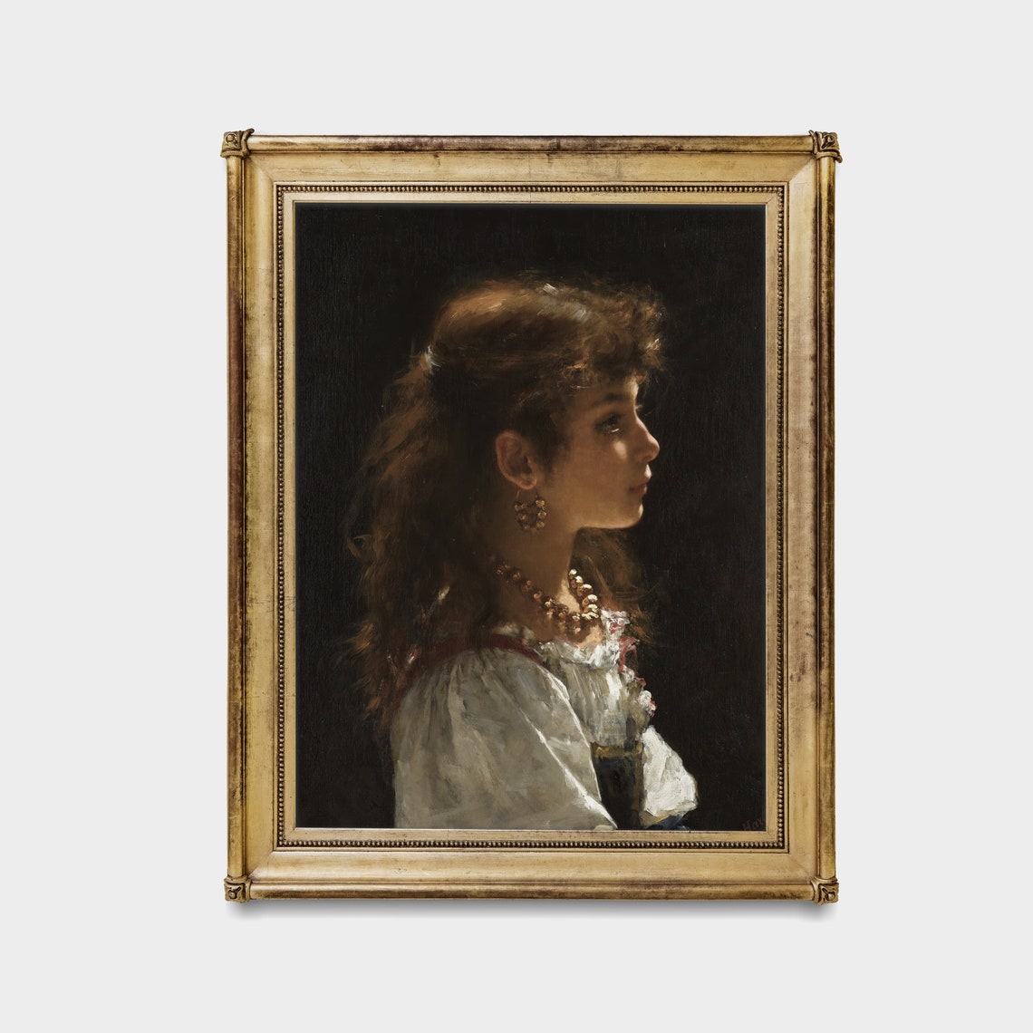 Young Woman in Profile White Peasant Blouse Vintage Portrait Poster - Image 2