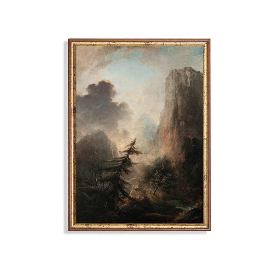 Dark Mountain Gorge Lone Spruce Moody Vintage Landscape Poster