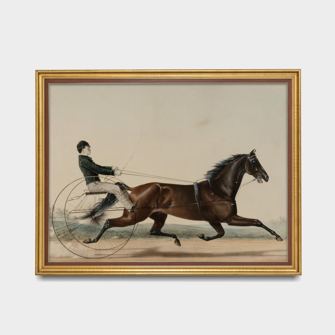 Trotting Racehorse Pulling a Sulky Antique Harness Racing Poster - Image 3