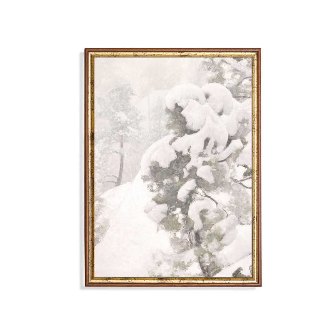 Heavy Snow Laden Evergreen Boughs in a Whiteout Winter Poster