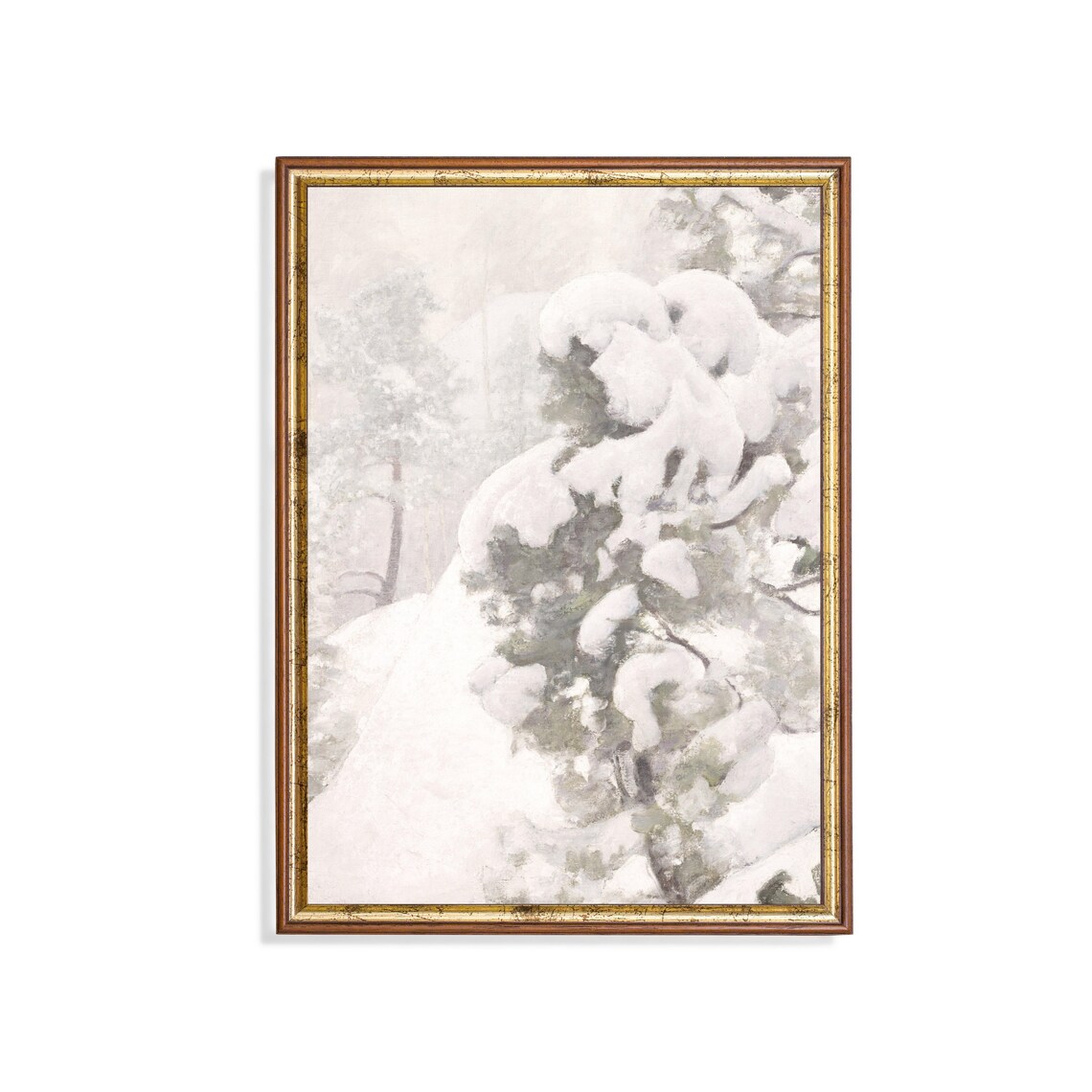 Vintage Snowy Landscape Art Print, Rustic Winter Scene