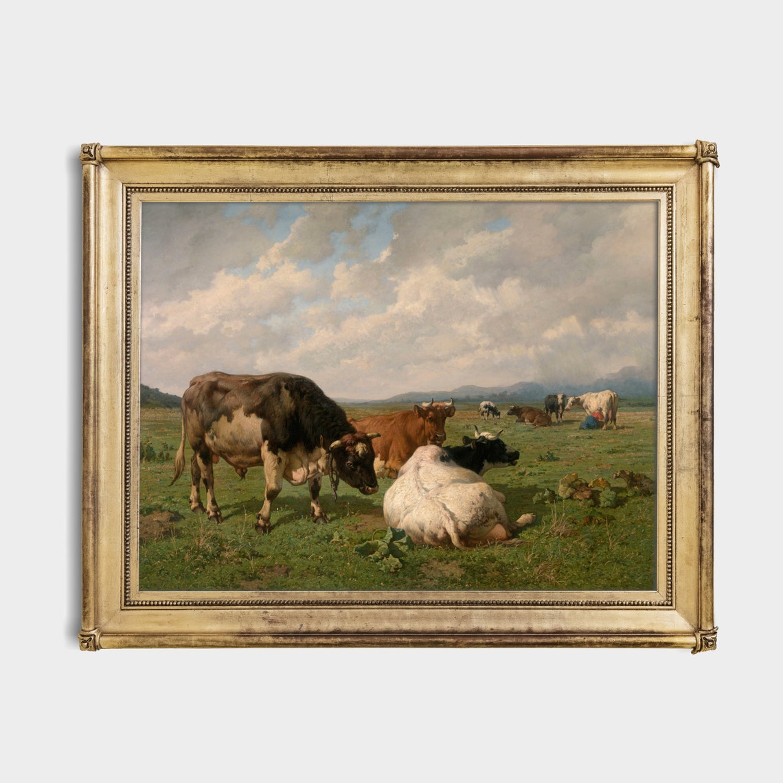 Cattle Resting Green Meadow Big Cloudy Sky Vintage Farm Poster - Image 2