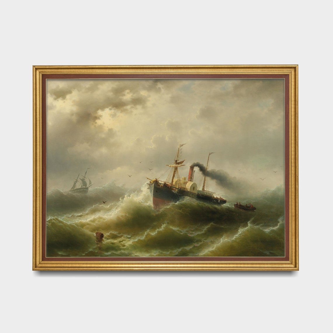 Steamship in Stormy Seas Vintage Nautical Marine Oil Painting Poster - Image 3