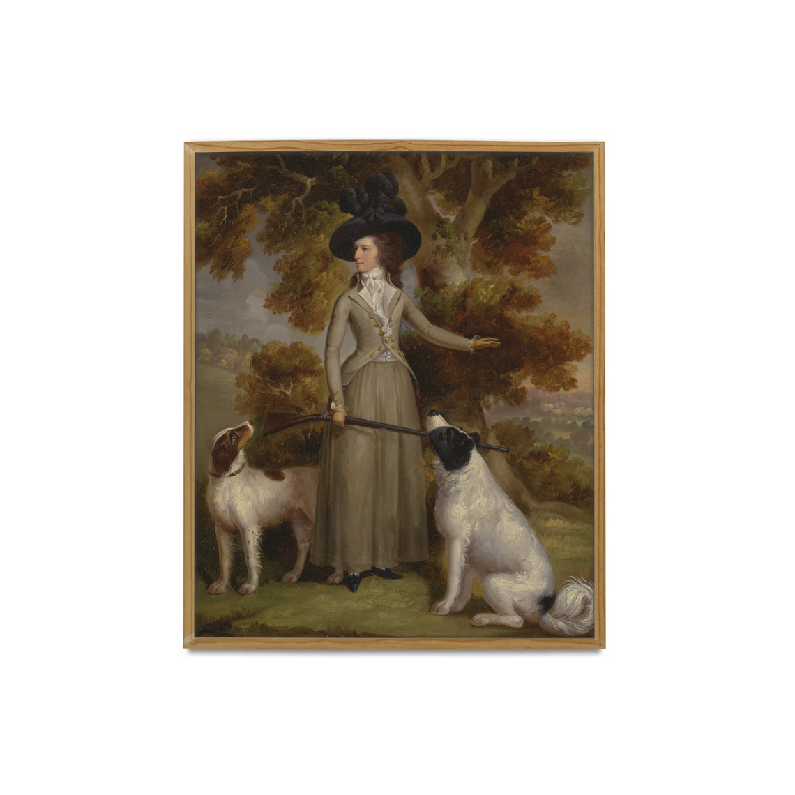 Georgian Woman in Riding Habit with Two Hunting Dogs Portrait Print - Image 2