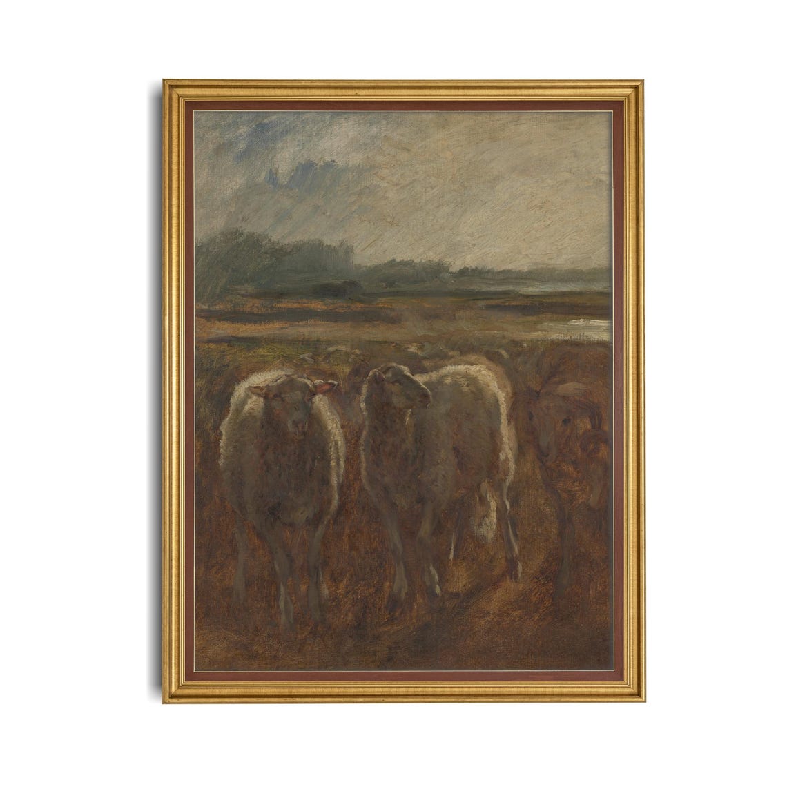 Sheep Walking Through a Muddy Field Vintage Pastoral Art Poster - Image 4