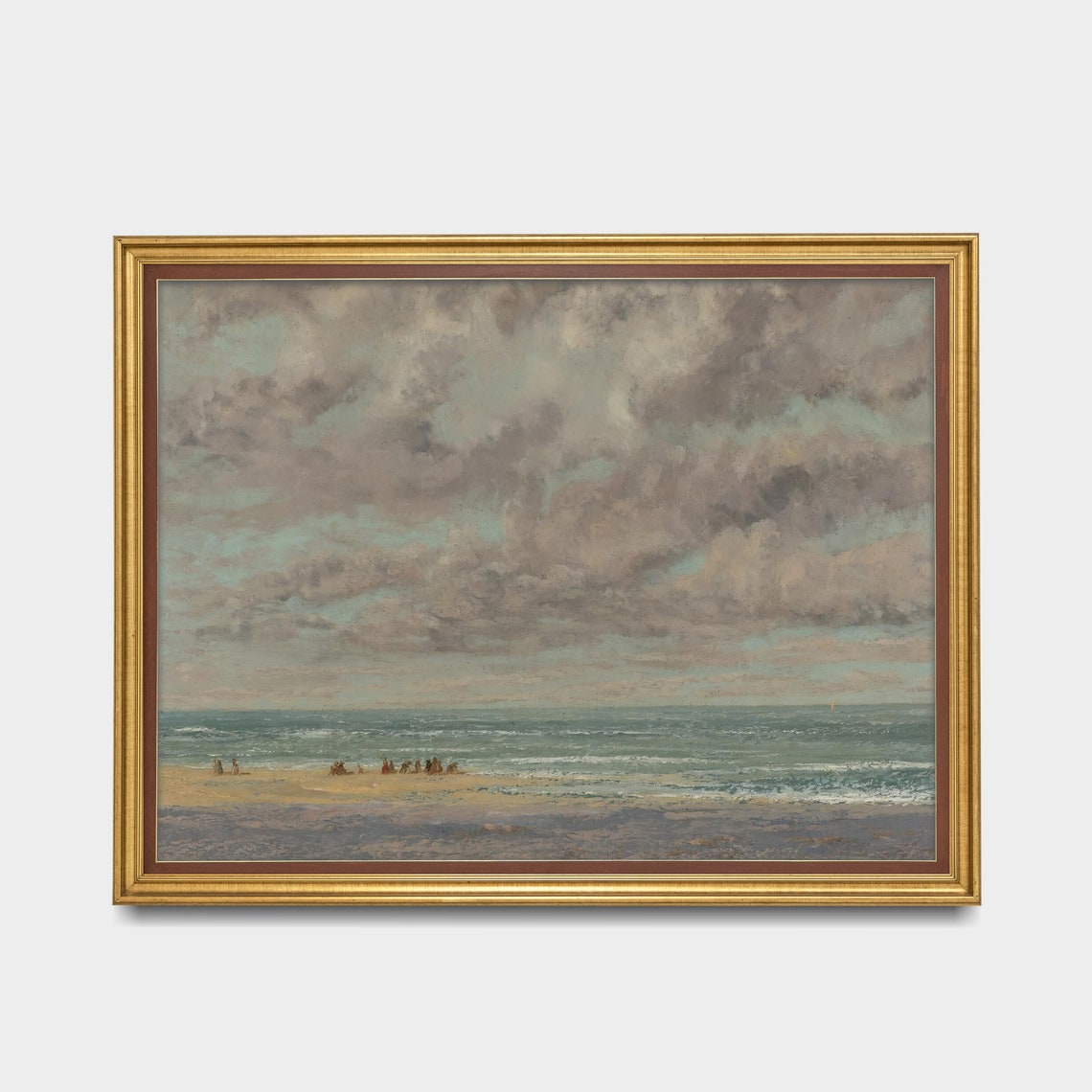 Vast Beach Under Dramatic Clouds Tiny Figures Vintage Seascape Poster - Image 3