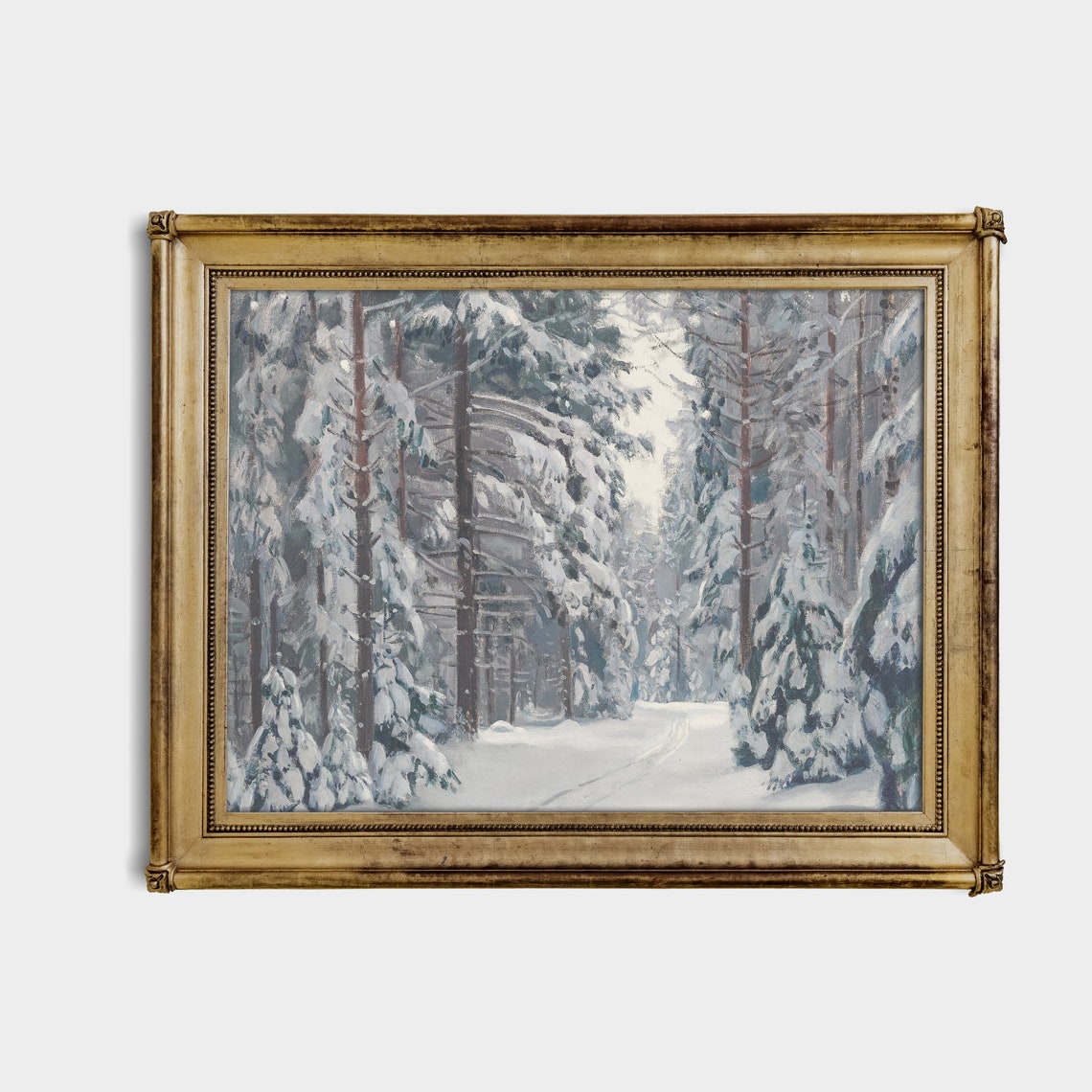 Quiet Path Through a Snow-Covered Pine Forest Calm Scene Poster - Image 3