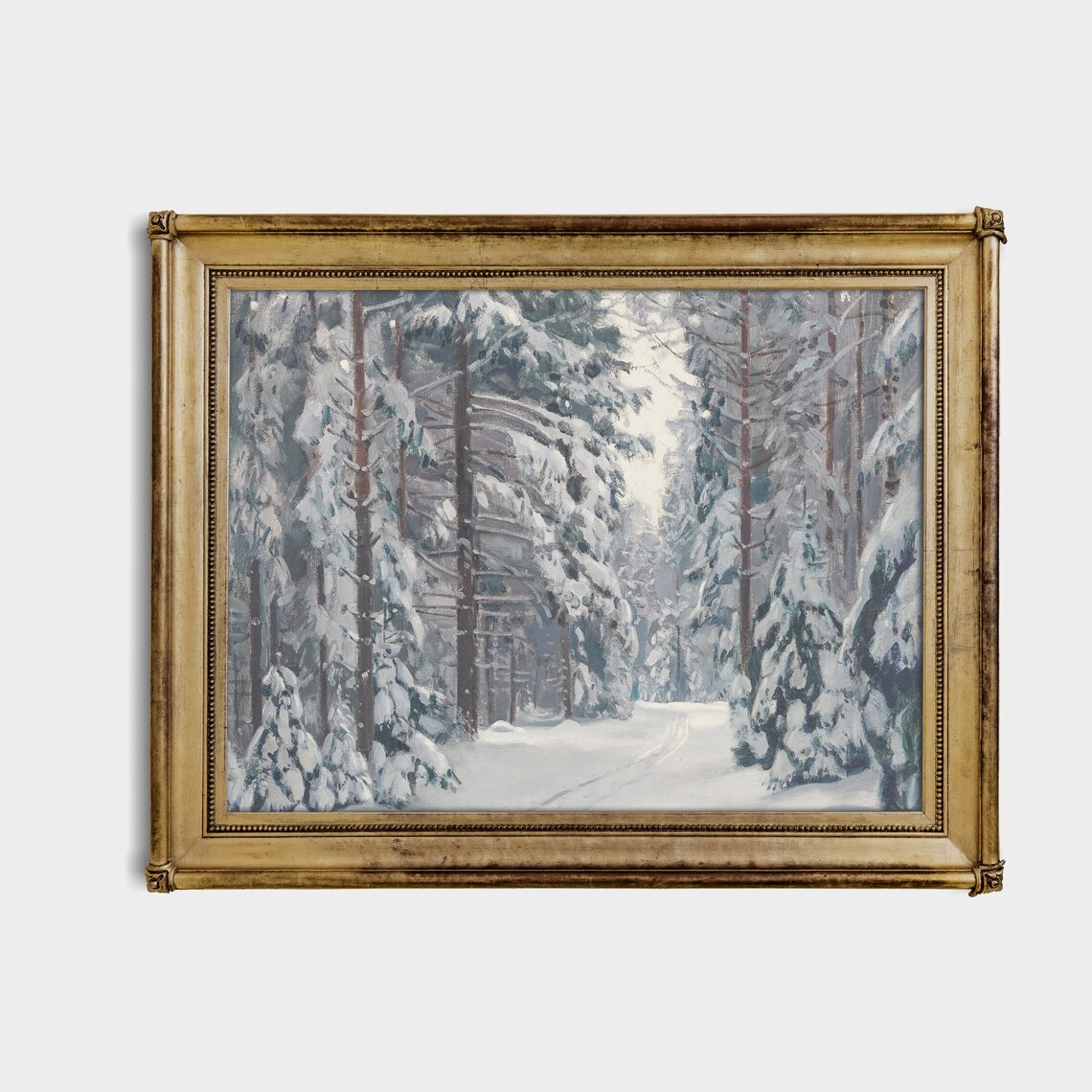 Vintage Snow Pine Forest Winter Landscape Art Print - Image 2