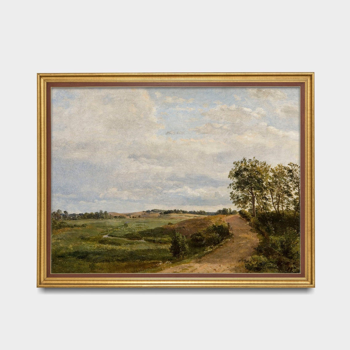 Vintage Country Road Through a Green Valley Landscape Painting Poster - Image 2