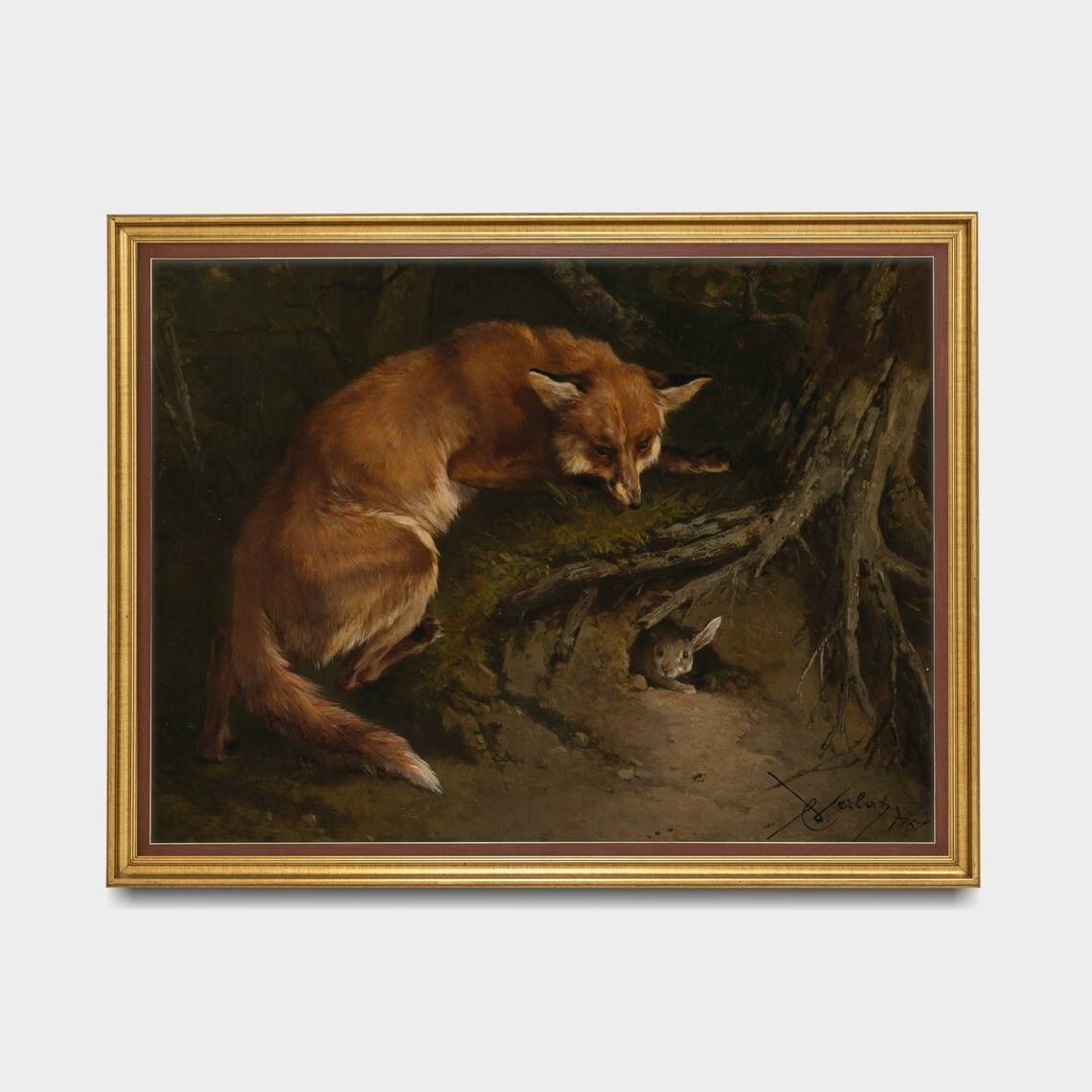 Vintage Fox And Rabbit Animal Print, Rustic Art - Image 3