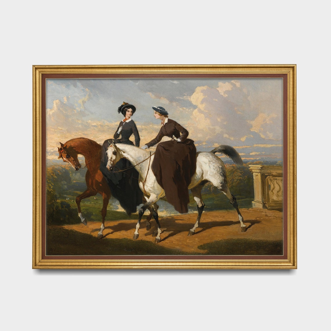 Two Victorian Ladies Riding Sidesaddle On Horseback Vintage Poster - Image 3