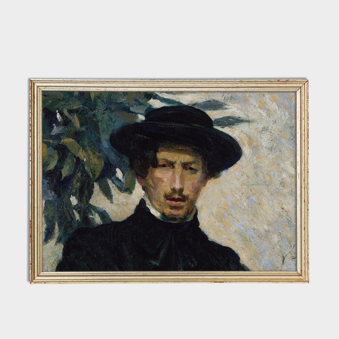 Gentleman in a Black Hat Expressive Portrait Painting Poster - Image 2