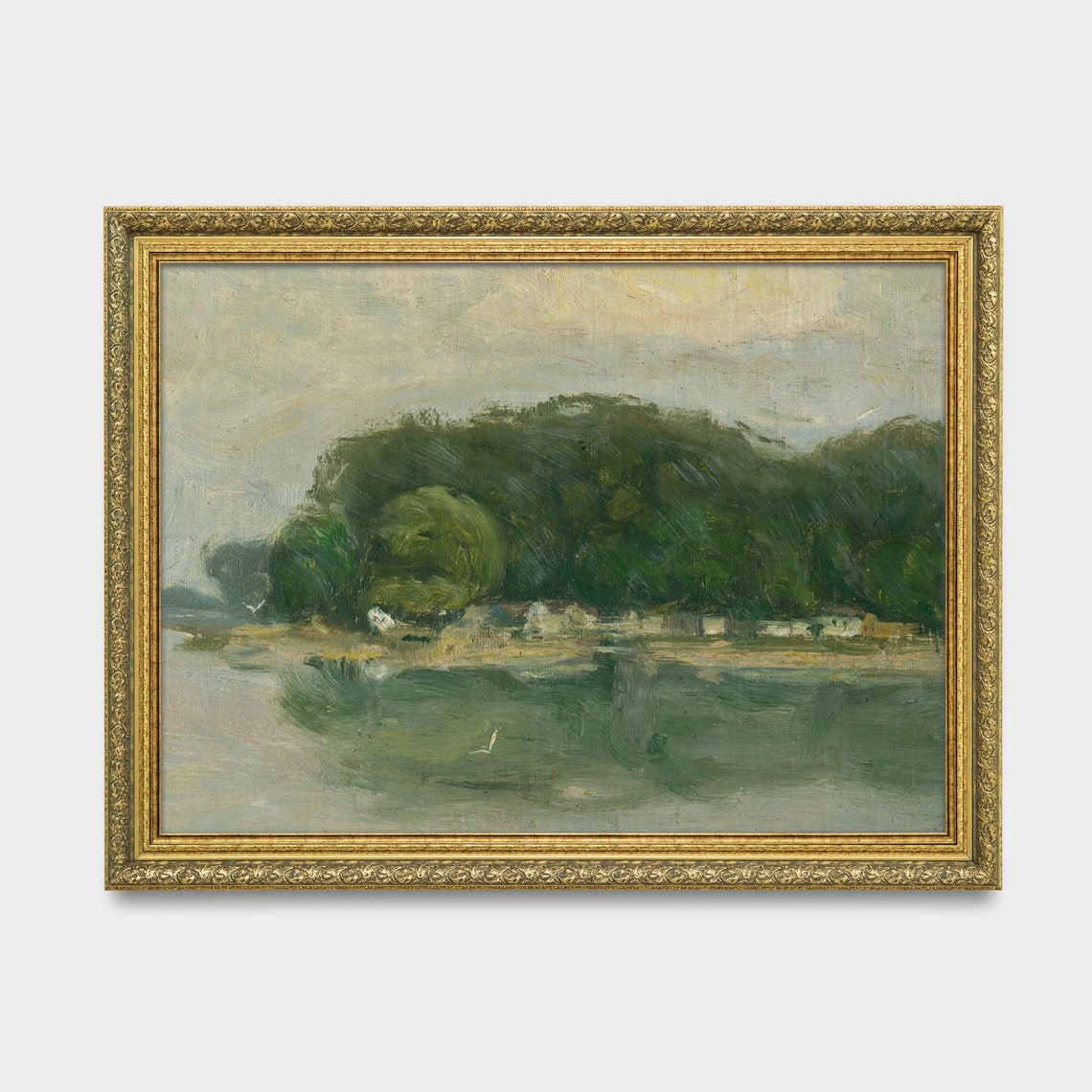 Wooded Riverbank Reflected In Calm Water Soft Impressionist Poster - Image 3