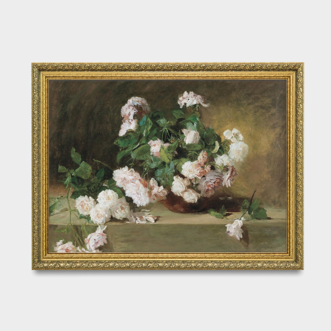 White Roses in a Bowl Antique Floral Still Life Painting Poster - Image 3