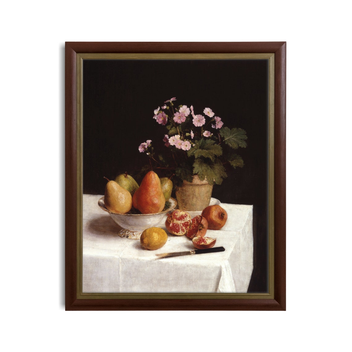 Still Life with Pears Pomegranates and Pink Blossoms Table Poster - Image 3