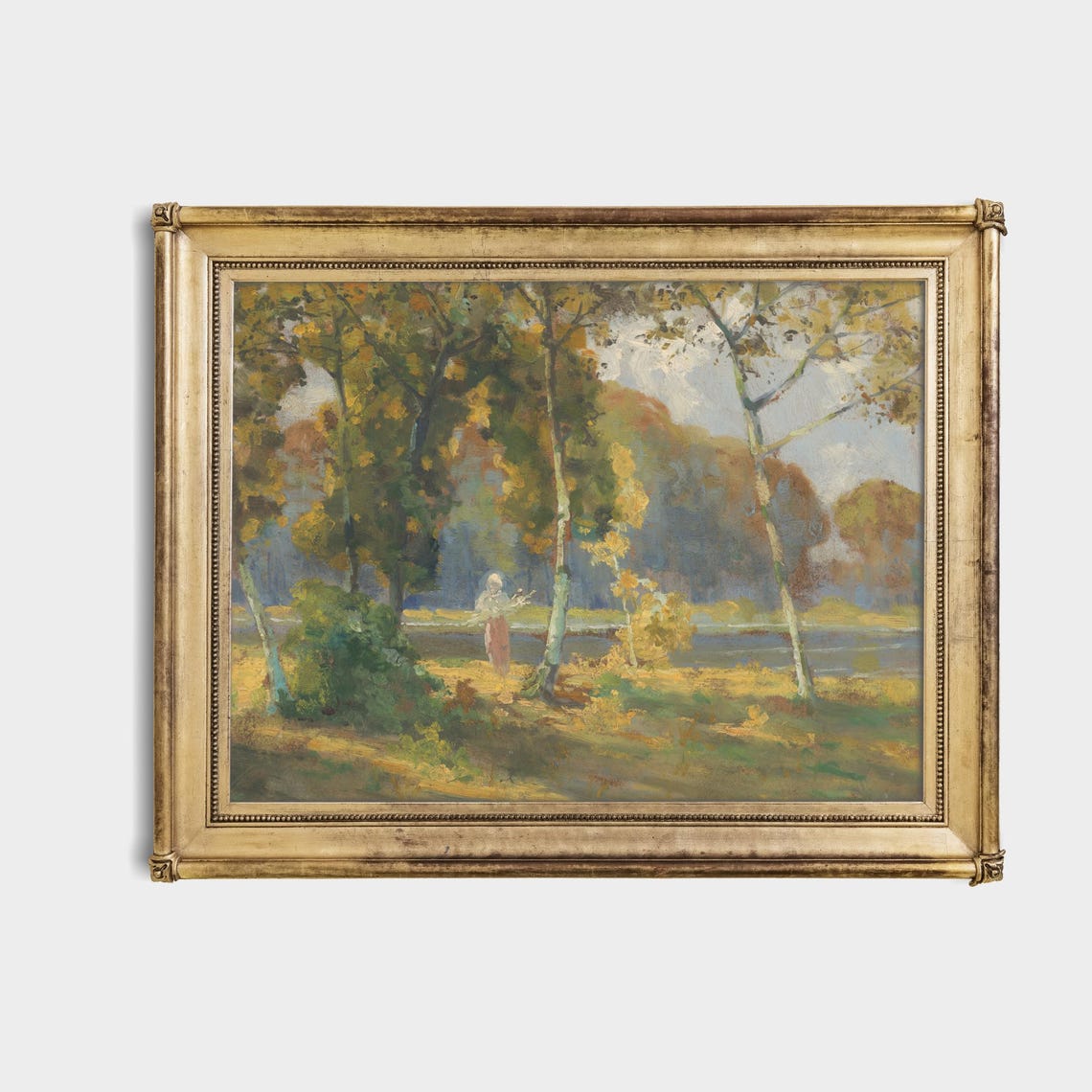 Autumn Birch Forest by a River Vintage Landscape Painting Poster - Image 4