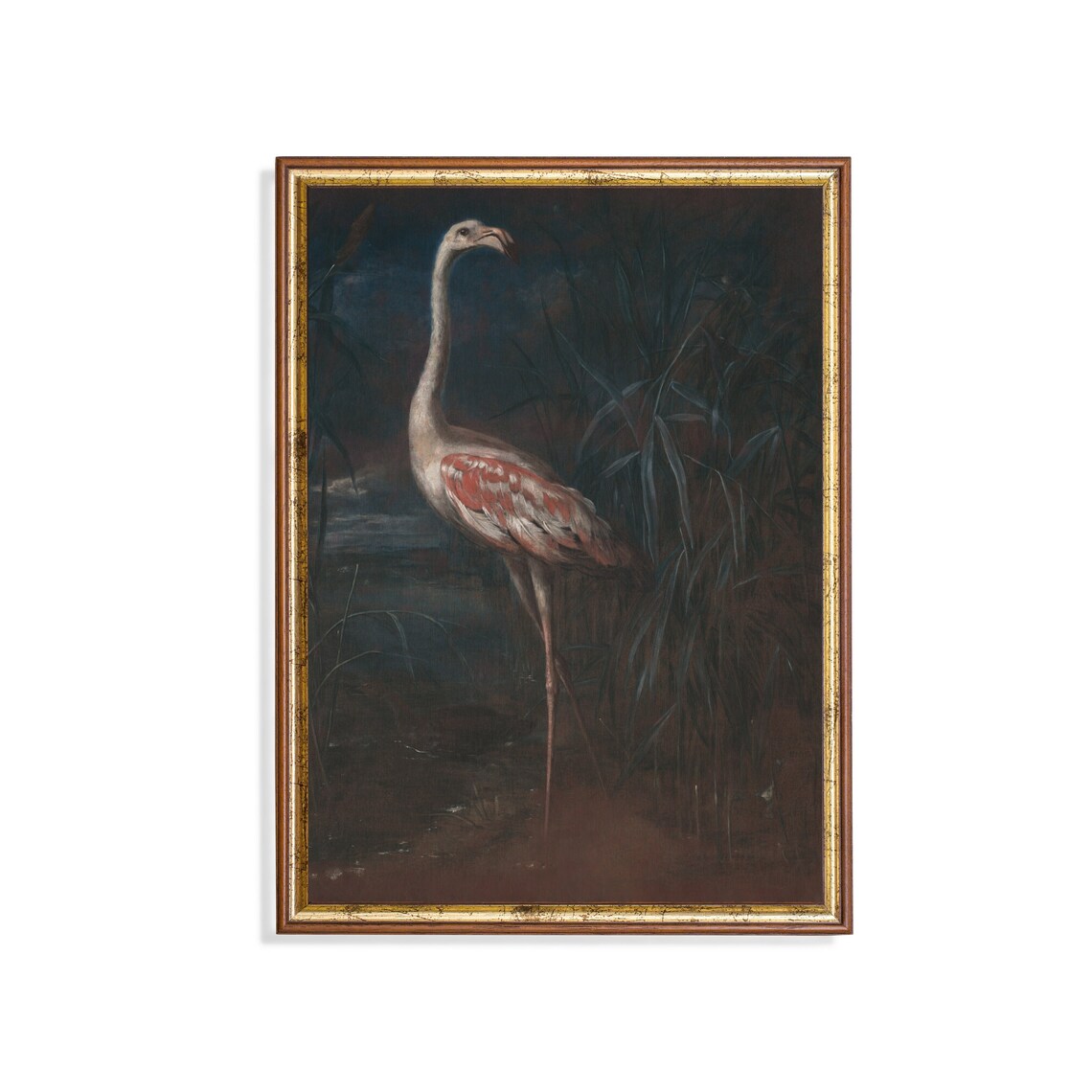 Vintage Flamingo Painting, Rustic Bird Art Print