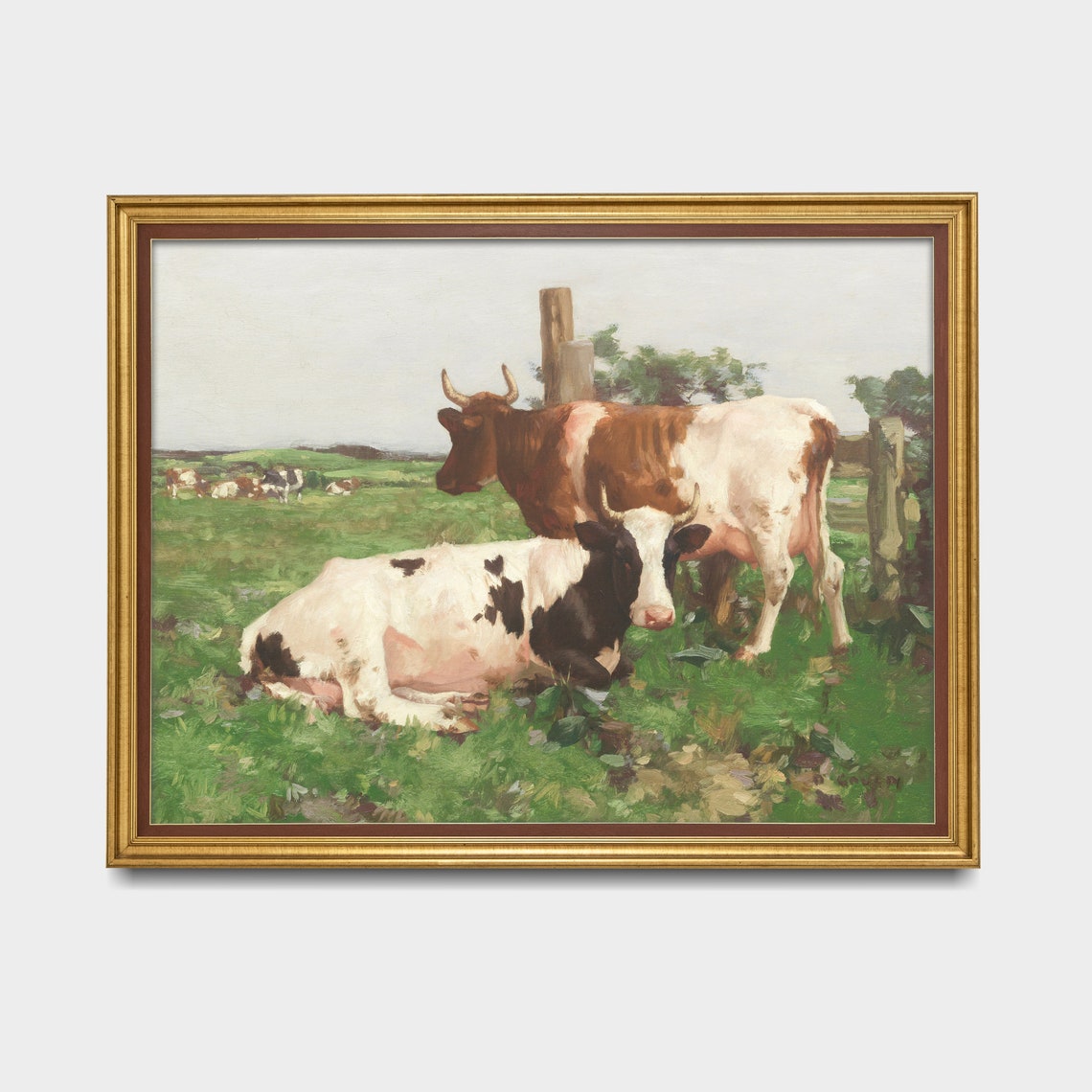 Two Cows Resting in a Sunlit Pasture Vintage Farm Animal Poster - Image 3