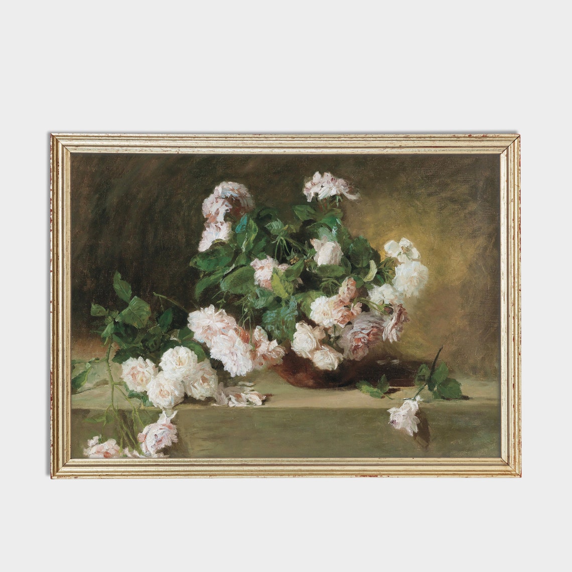 White Roses in a Bowl Antique Floral Still Life Painting Poster - Image 2