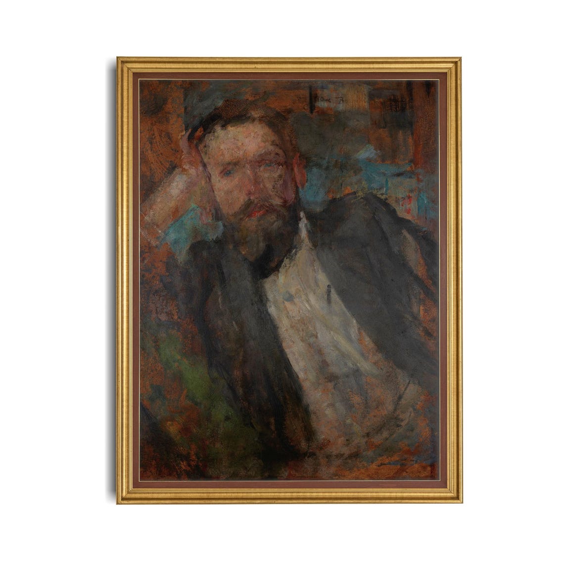Moody Bearded Gentleman Portrait Resting Head Vintage Oil Poster - Image 4
