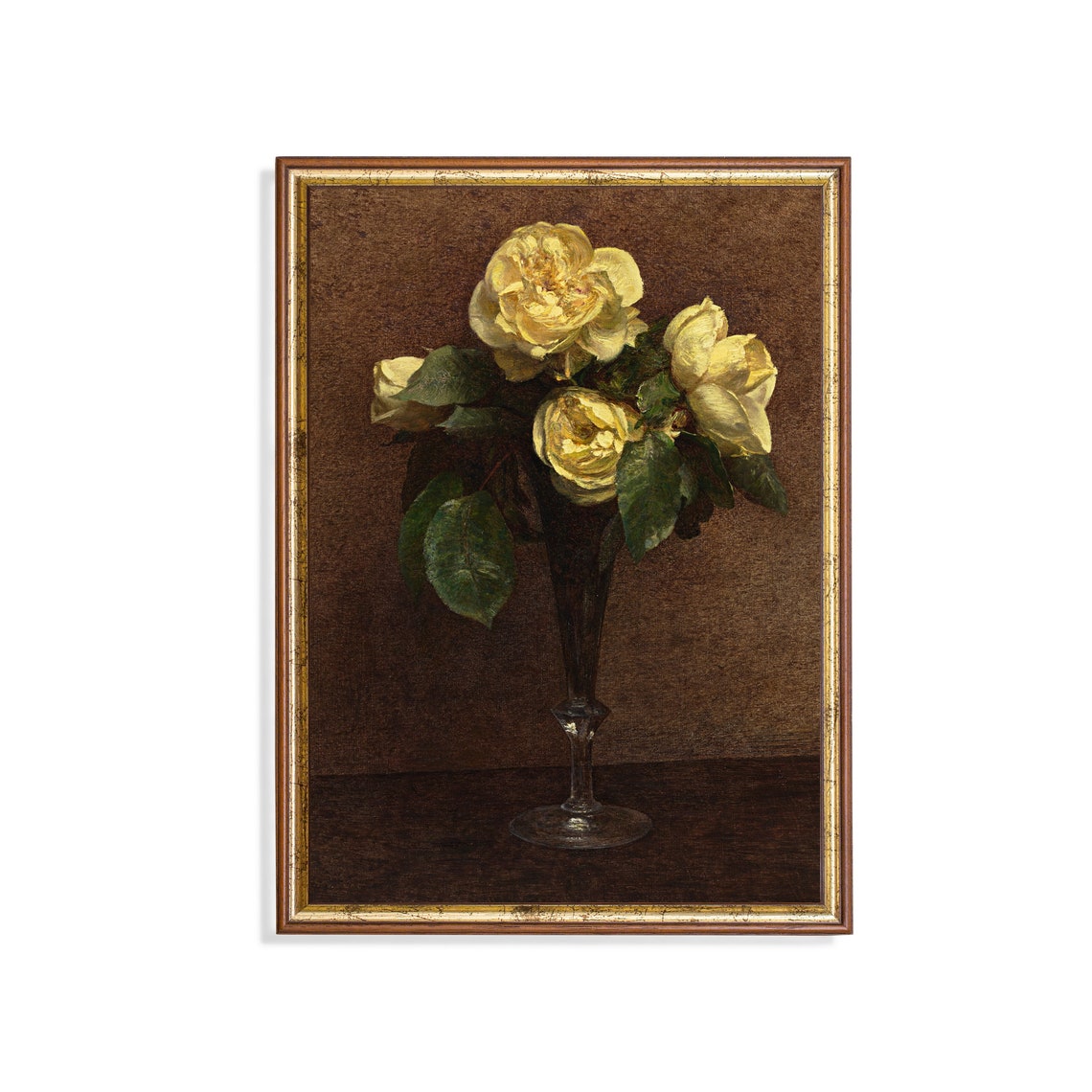 Cream Yellow Roses in Glass Vase Vintage Floral Still Life Poster