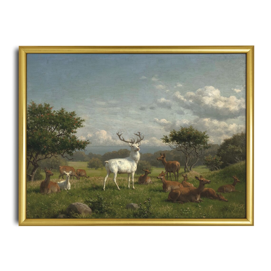 Vintage Deer Painting, Antique Rustic Art Print