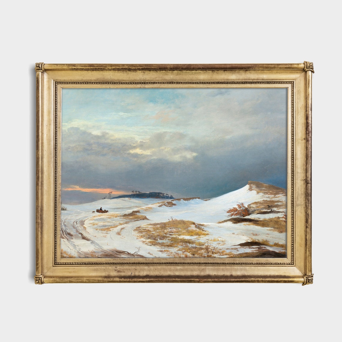 Horse-Drawn Sleigh on Snowy Road at Dusk Vintage Winter Poster - Image 2