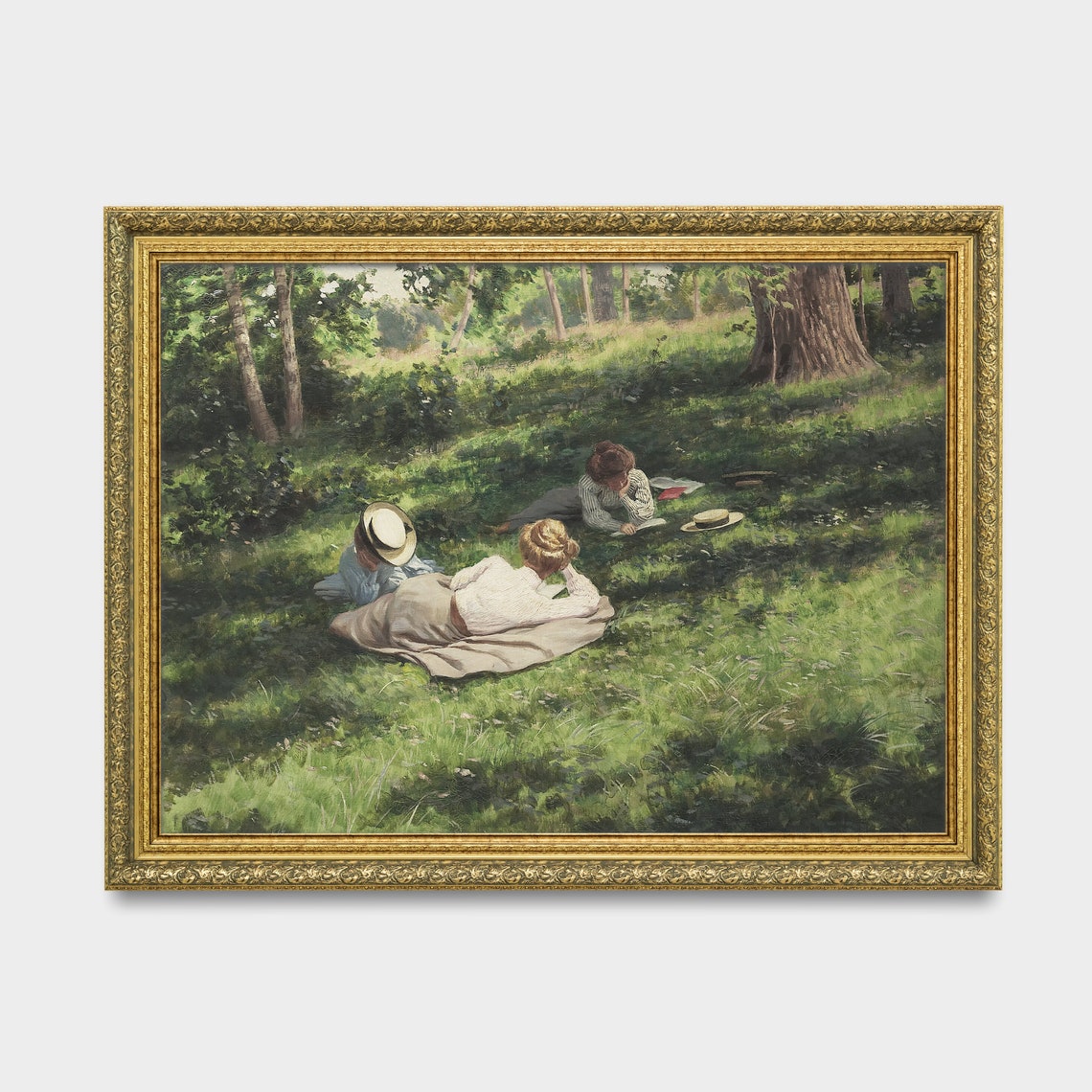 Two Women Reading On A Blanket In The Sunlit Woodland Clearing Poster - Image 2