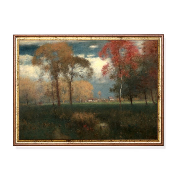 Printed And Shipped Vintage Fall Landscape Antique Autumn Painting Moody Rustic Print Farmhouse Decor Fine Art Physical Prints