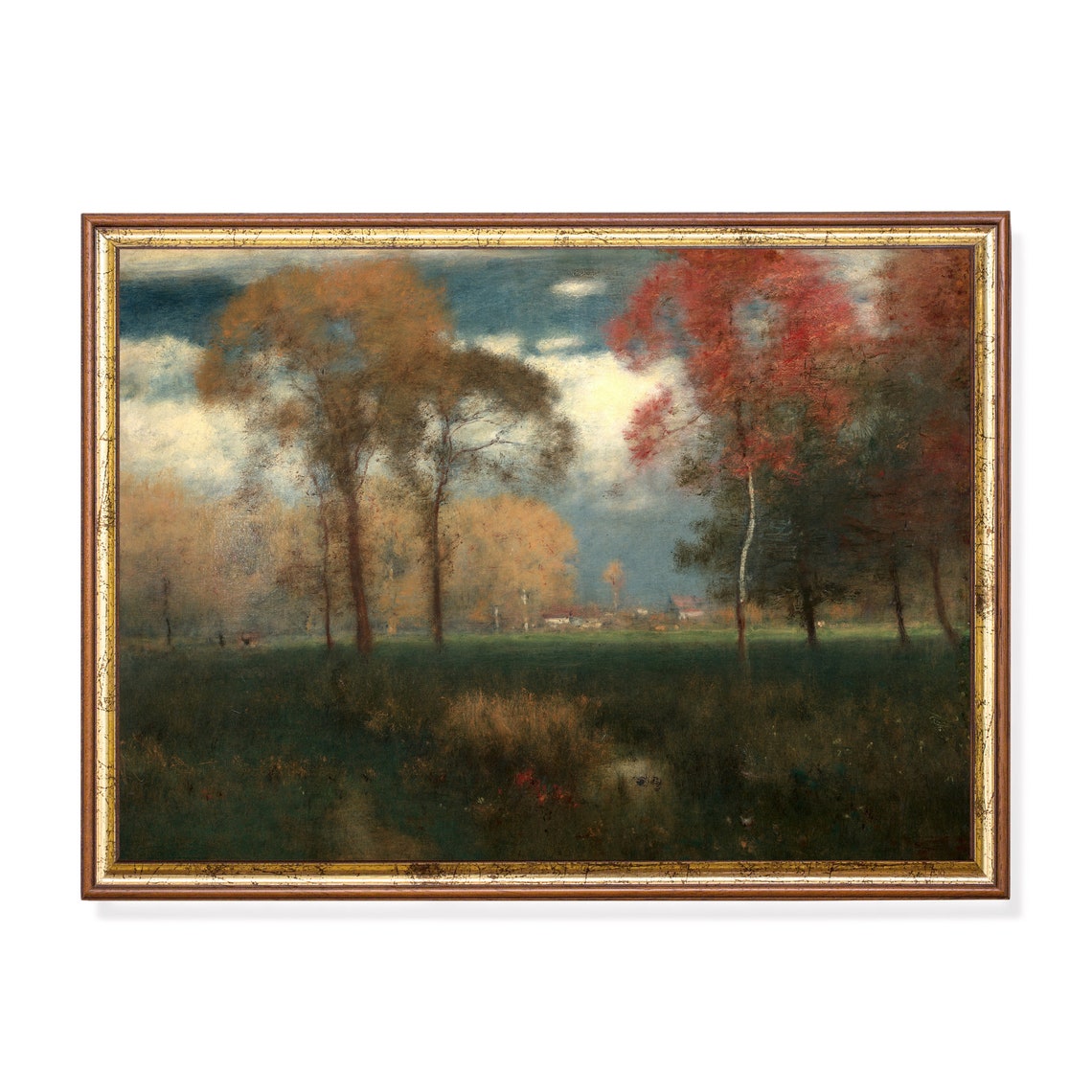 Autumn Meadow Misty Trees Vintage Fall Landscape Painting Poster