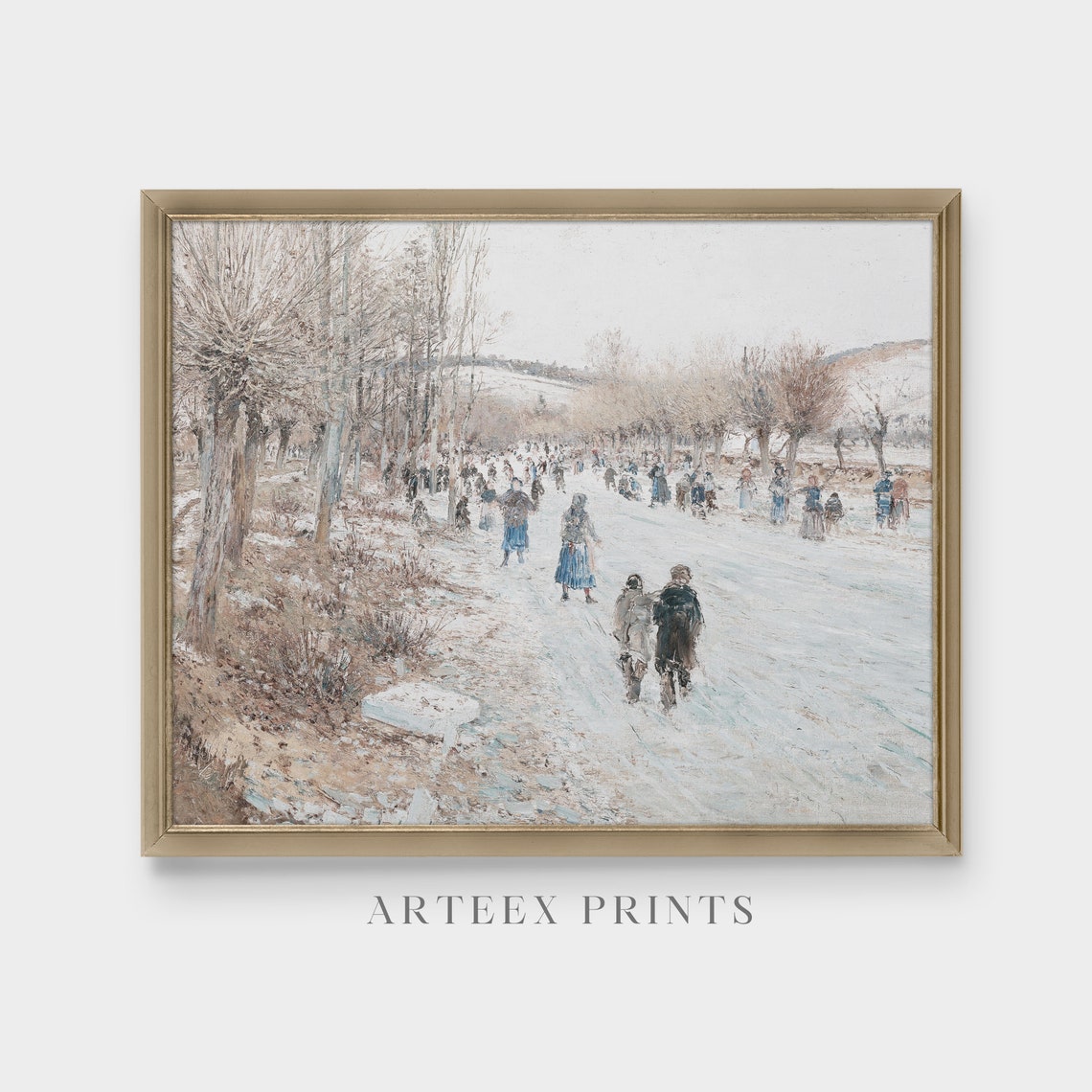 Villagers Walking On Snowy Road Antique Winter Village Poster - Image 5