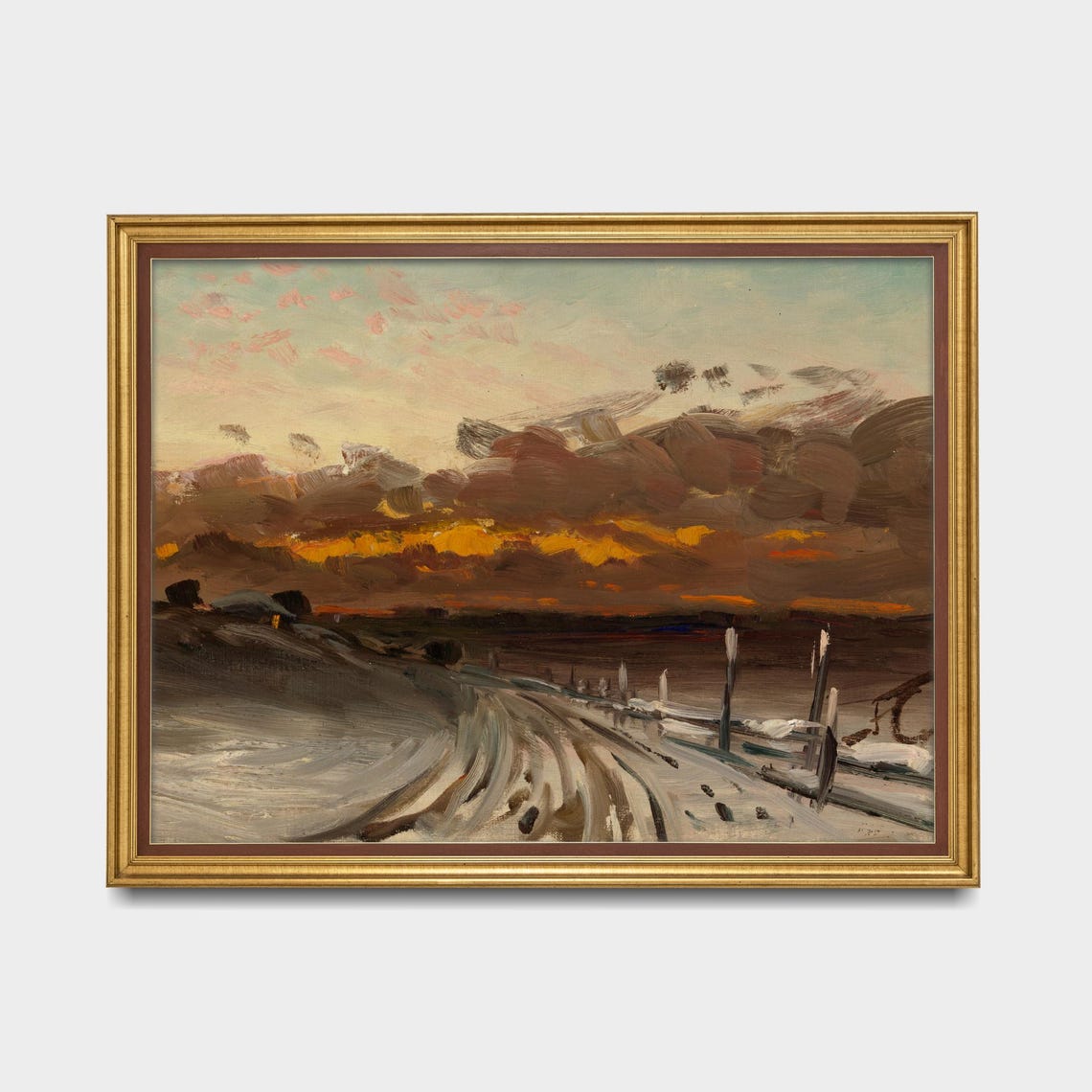 Fiery Winter Sunset Over Snowy Road Dramatic Landscape Poster - Image 5