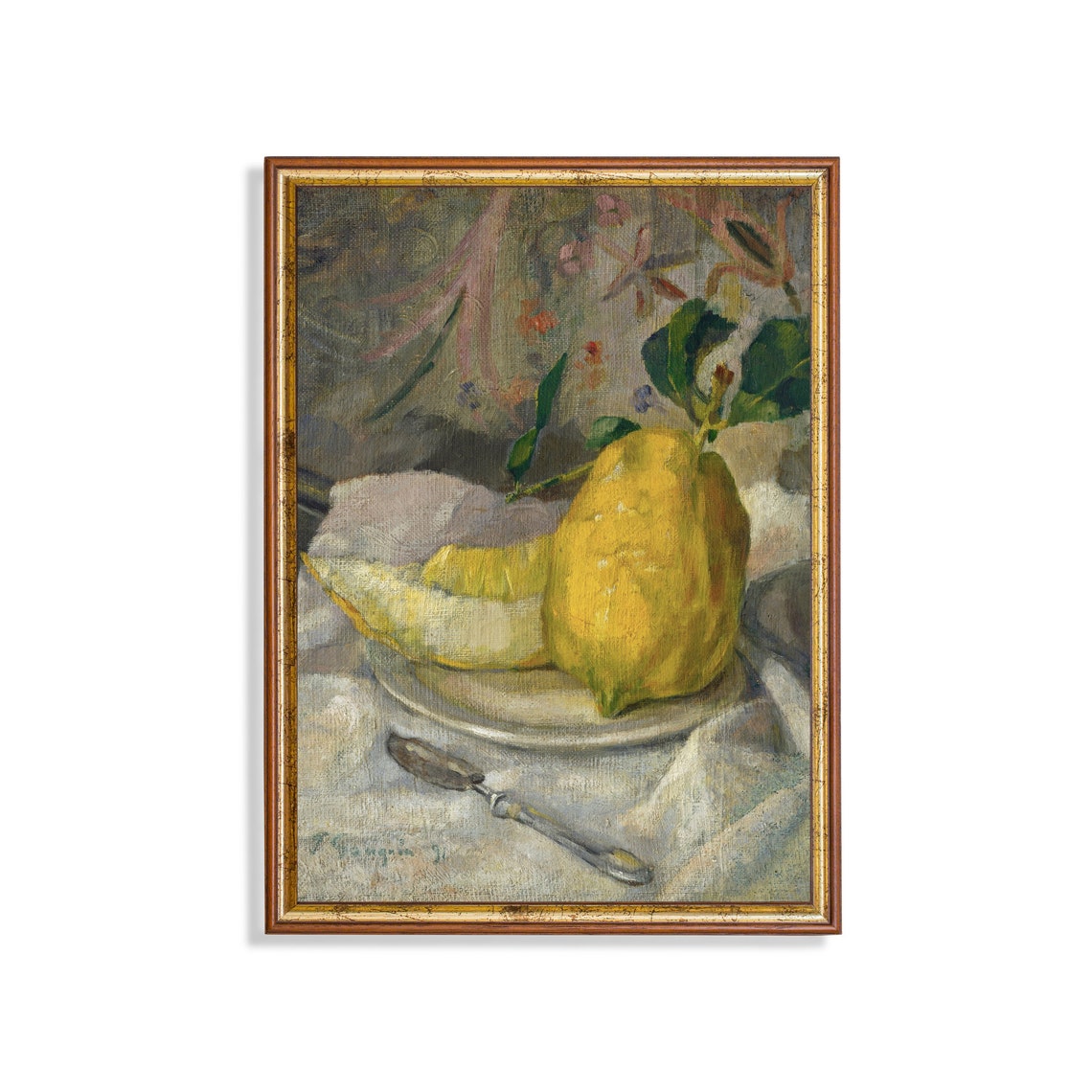 Fresh Lemon and Cut Melon Slice Still Life Vintage Kitchen Art Poster