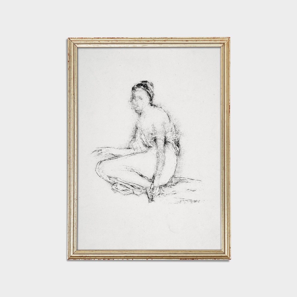 Seated Woman Drapery Study Charcoal Figure Sketch Vintage Poster - Image 2