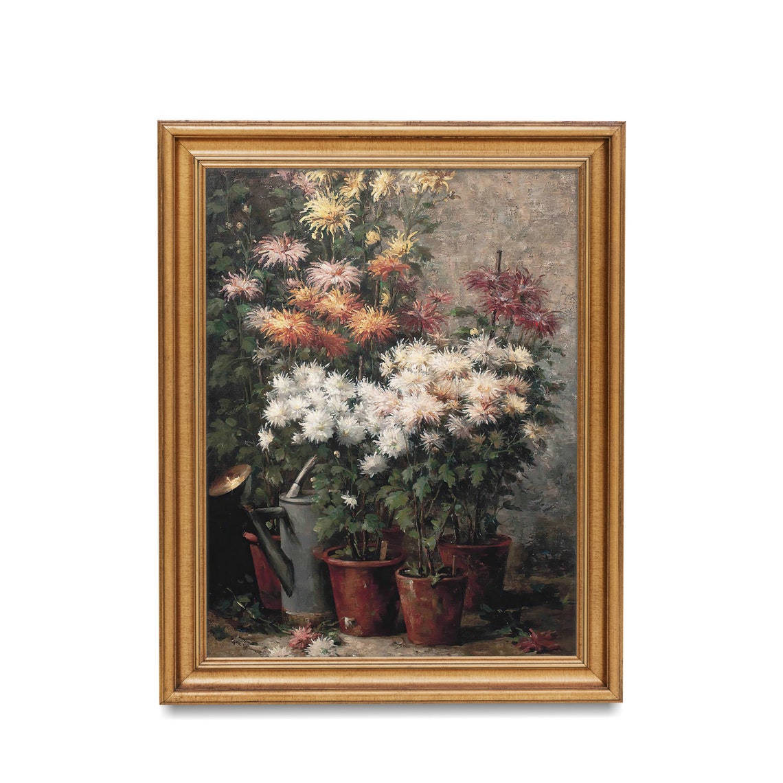 Potted Chrysanthemums with Watering Can Autumn Garden Floral Poster - Image 3