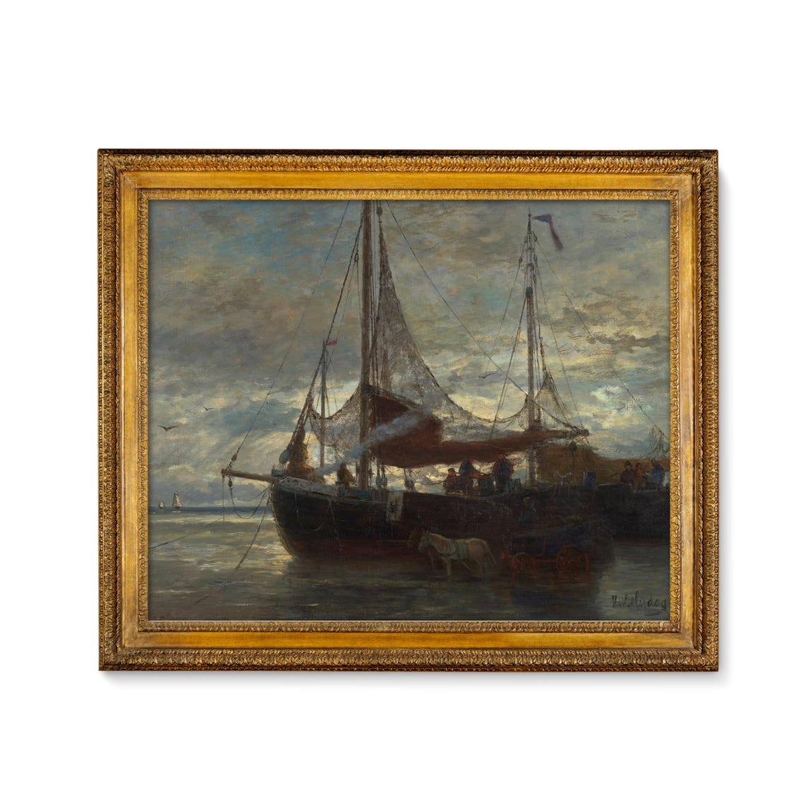 Fishing Boat Harbor Sunset Vintage Nautical Seascape Art Poster - Image 5